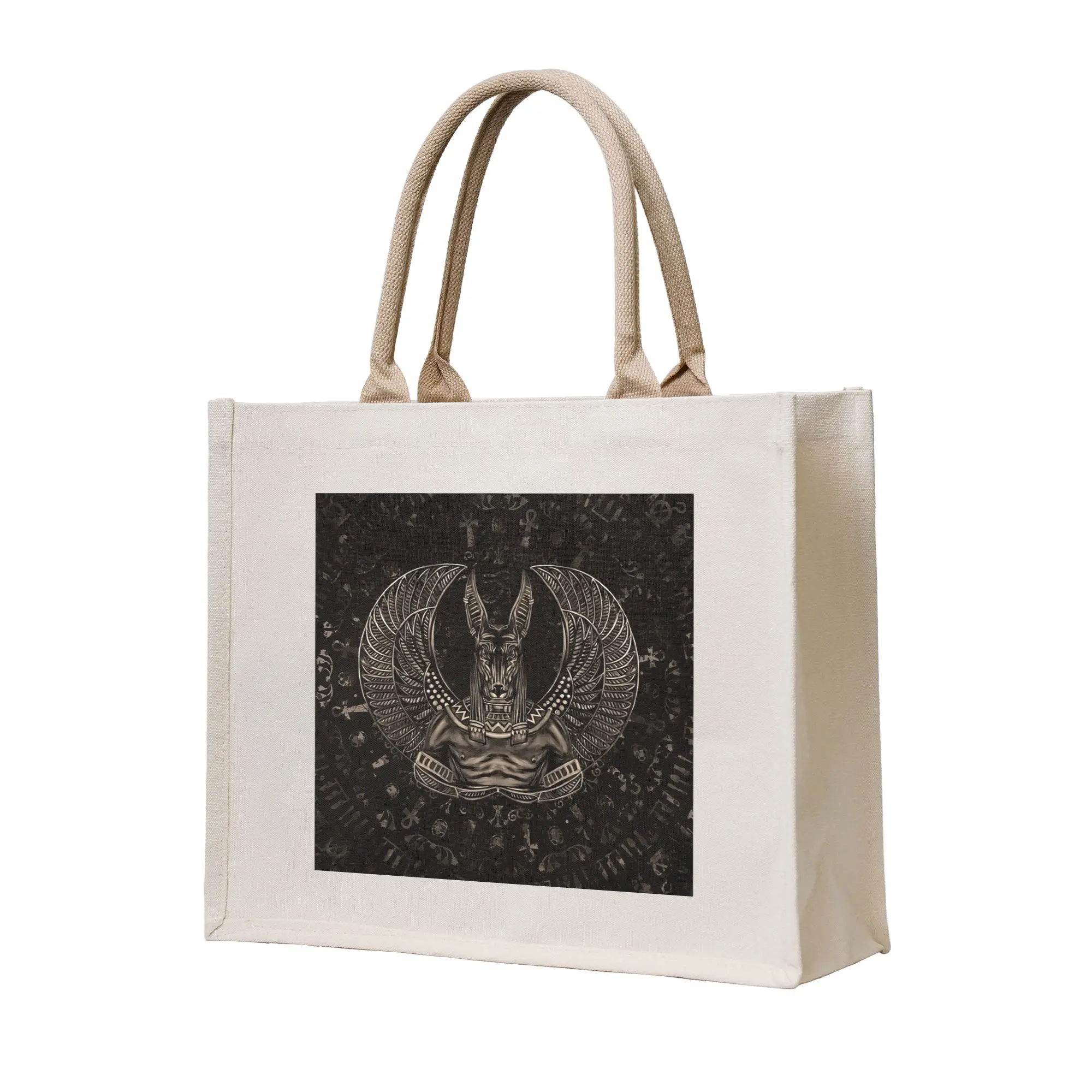 

Сумка-шоппер из холщовой ткани с изображением египетского бога Анубиса, складная, для женщин, на плечо, дорожная сумка