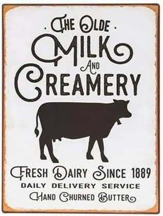 The Olde Milk And Creamery Distressed Rustic Tin Sign Vintage Farmhouse Decor Poster Metal Sign Poster Sign 8x12 inch