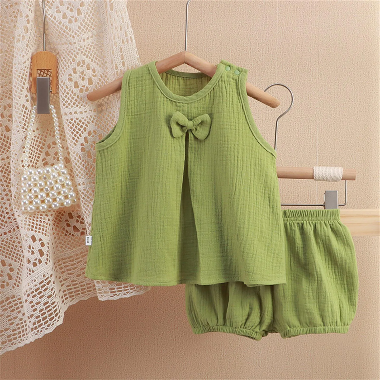 

Baby Girls Outfits Clothes Sets Summer Muslin Cotton Sleeveless Vest Shirt + Shorts Suits Fashion Tops + Shorts Sets 2pcs 0-4T