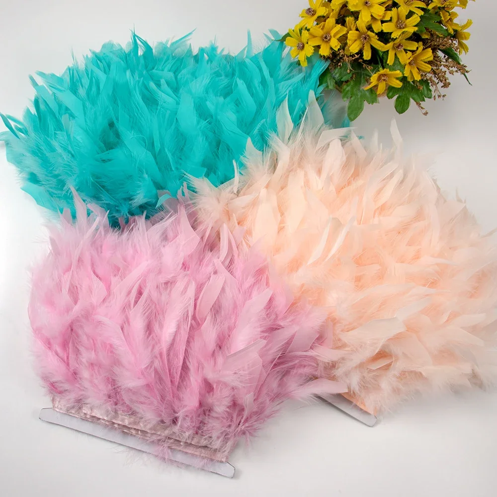 1Meter 10‑15cm Natural Turkey Feather Trim Fluffy Feather Fringe Ribbon for Costume Dress Headdress DIY Sewing Party Decoration