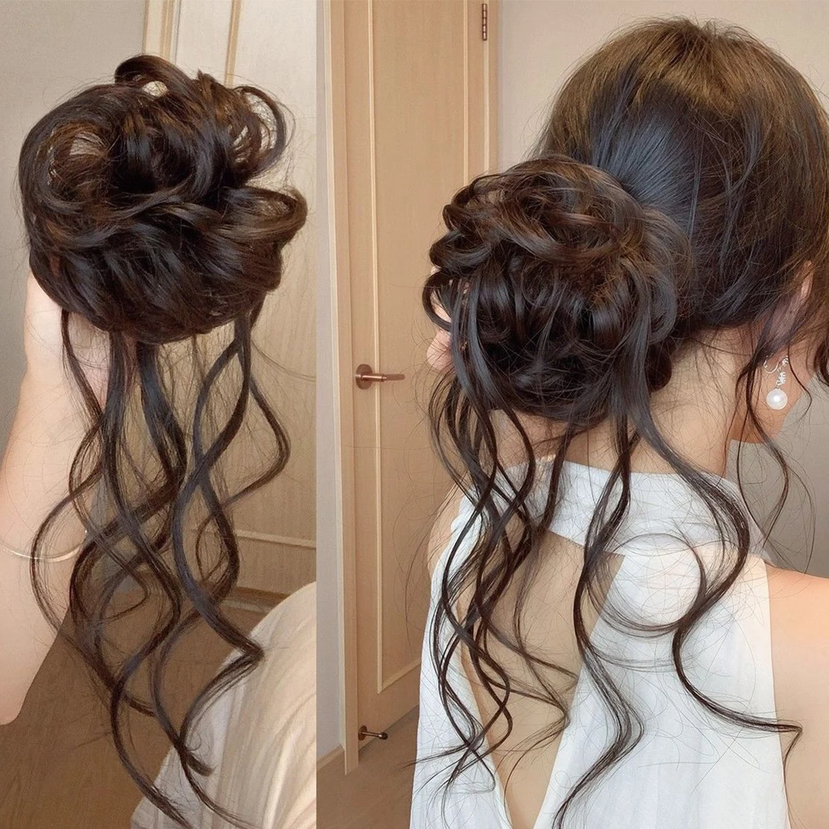 Thick Dragon Beard Ball Hair Bun Synthetic Messy Curly Chignon Hair Piece Wispy Tendrils Scrunchie for Women Daily Hairstyle