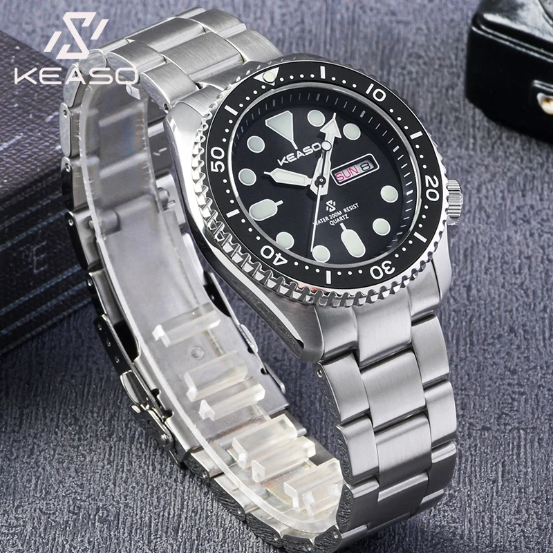 KEASO Fashion Mens Quartz Watch Sapphire Crystal Mirror MIYOTA 2105 Quartz Movement Luminous 316L Steel Original Mens Watch