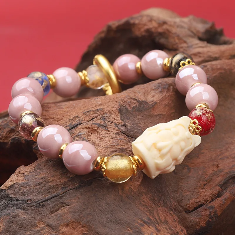 

Incense Ash, Glaze, Bracelet, Nine-tailed Fox Ceramic Transfer Bracelet, Court Style, Men's and Women's Fashion Jewelry, Gift