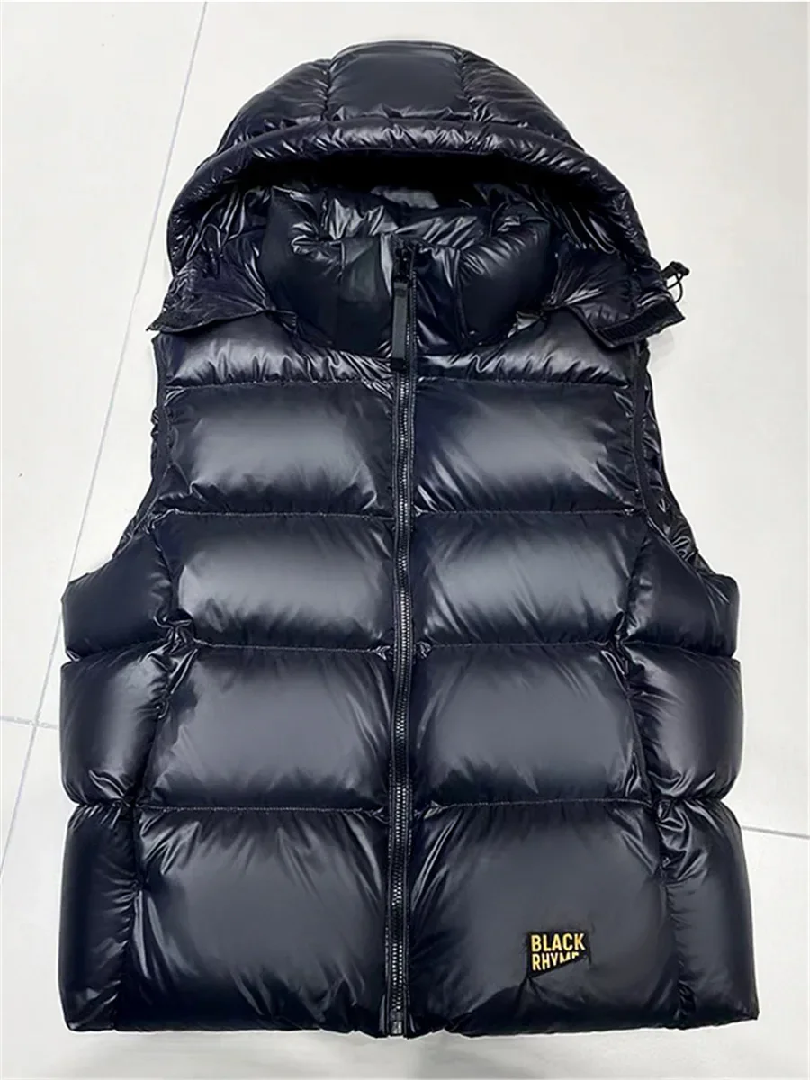 Down Jacket Black Gold Goose Down Vest Hooded Men and Women Sleeveless Stand Collar Short Vest 2024 Winter Puffer Jacket