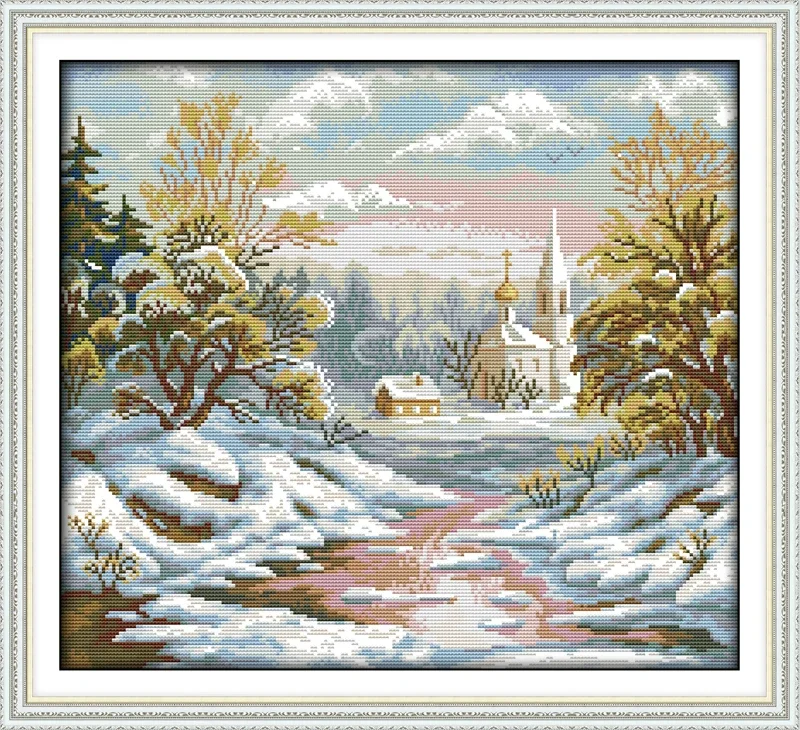 Joy Sunday New Printed Cross Stitch Kit  Easy Pattern Aida  Stamped Fabric Embroidery Set-The Early Frost