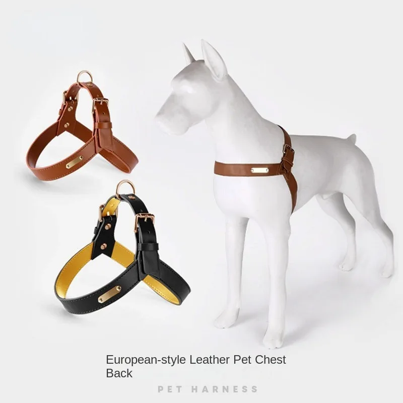 Waterproof Leather Dog Breast Strap Hand Holding Rope Vest-Style Medium Large Dog Explosion-Proof Leash Outing Pet Supplies