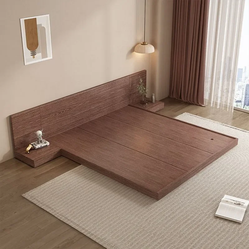 Simple Tatami Style 1.8m Master Bedroom Double Bed 1.2m Low Platform Bed for Rental Room Board Type Foshan Factory Direct