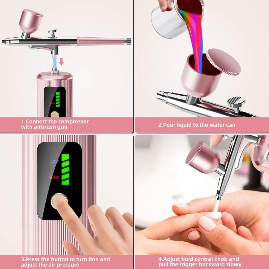 Kit aerografo con compressore 48PSI Set di spazzole ad aria ad alta pressione senza intasamento Cordless ricaricabile con ugello da 0,3 mm Ideale per Pai