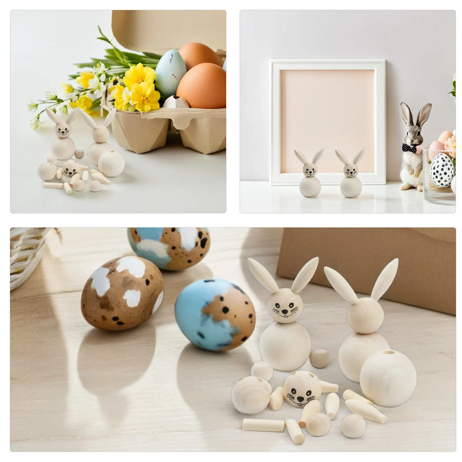 3Pcs Easter Wood Bunny Crafts Unfinished Wood Rabbit Blank for Party Tray Decoration Spring Home Decor Unfinished Wooden Rabbit