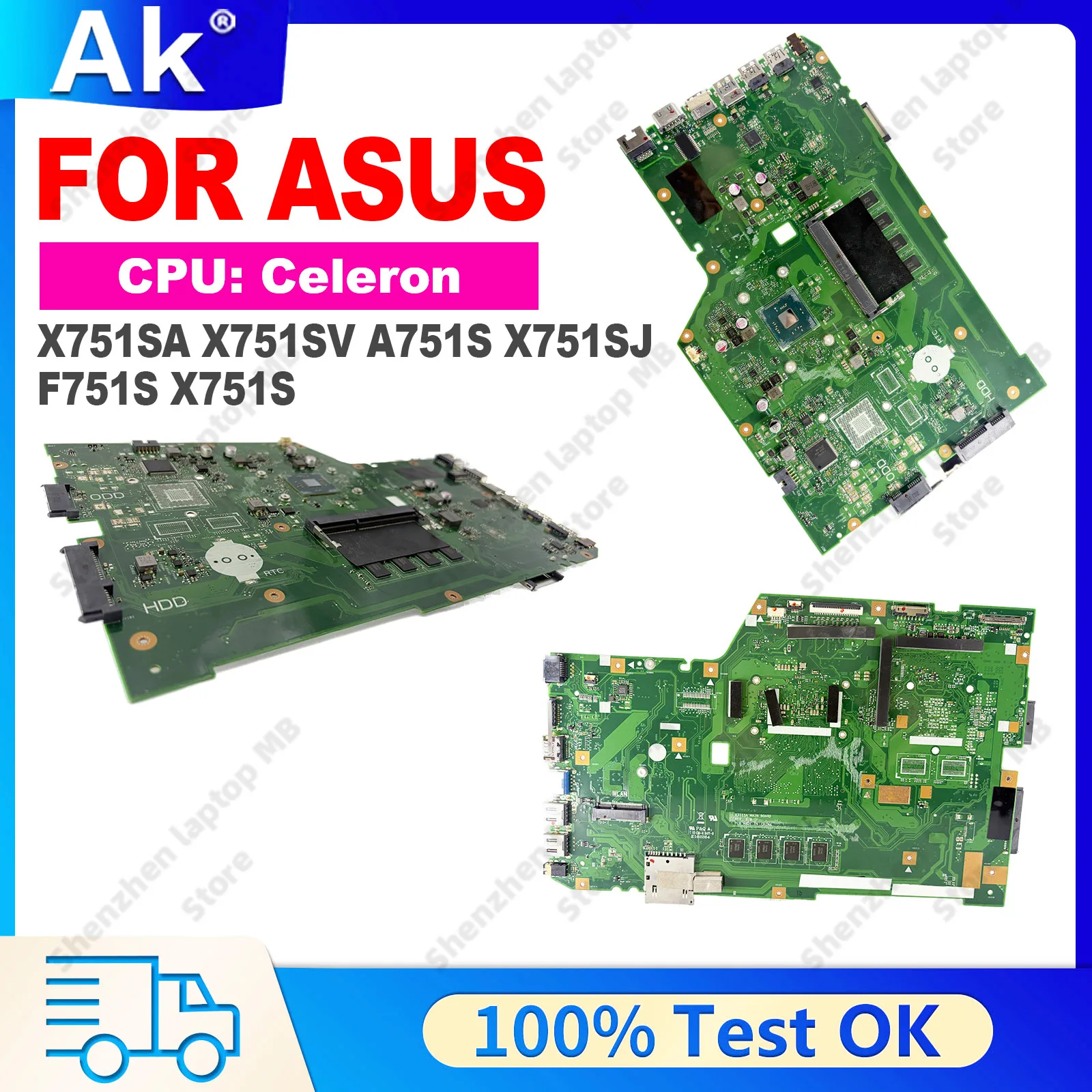 X751SA X751SV Laptop Motherboard For ASUS VivoBook X751SA A751S X751SJ F751S X751S Mainboard With Celeron CPU 100% Tests OK Stk