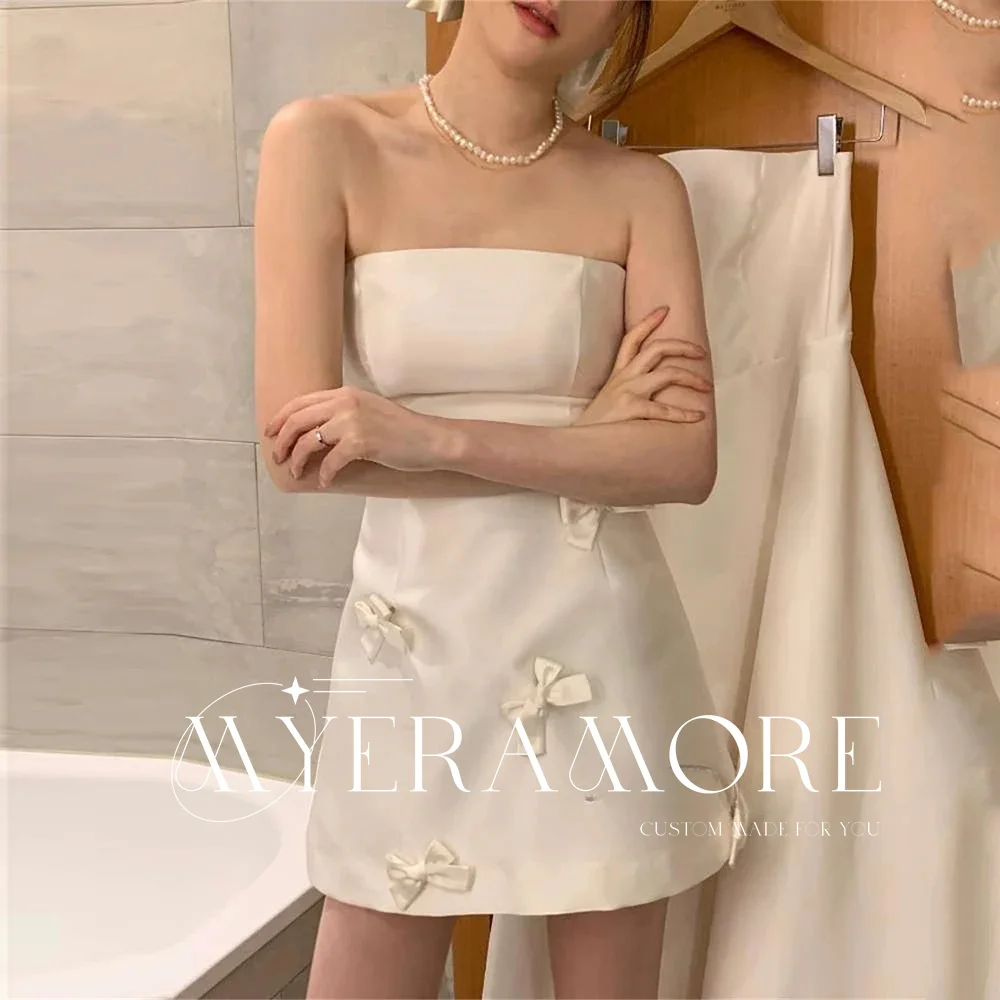 

Women Elegant Short Evening Dresses Strapless Bowknot Applique Prom Dresses Cocktail Party Gowns for Wedding Guest Customized