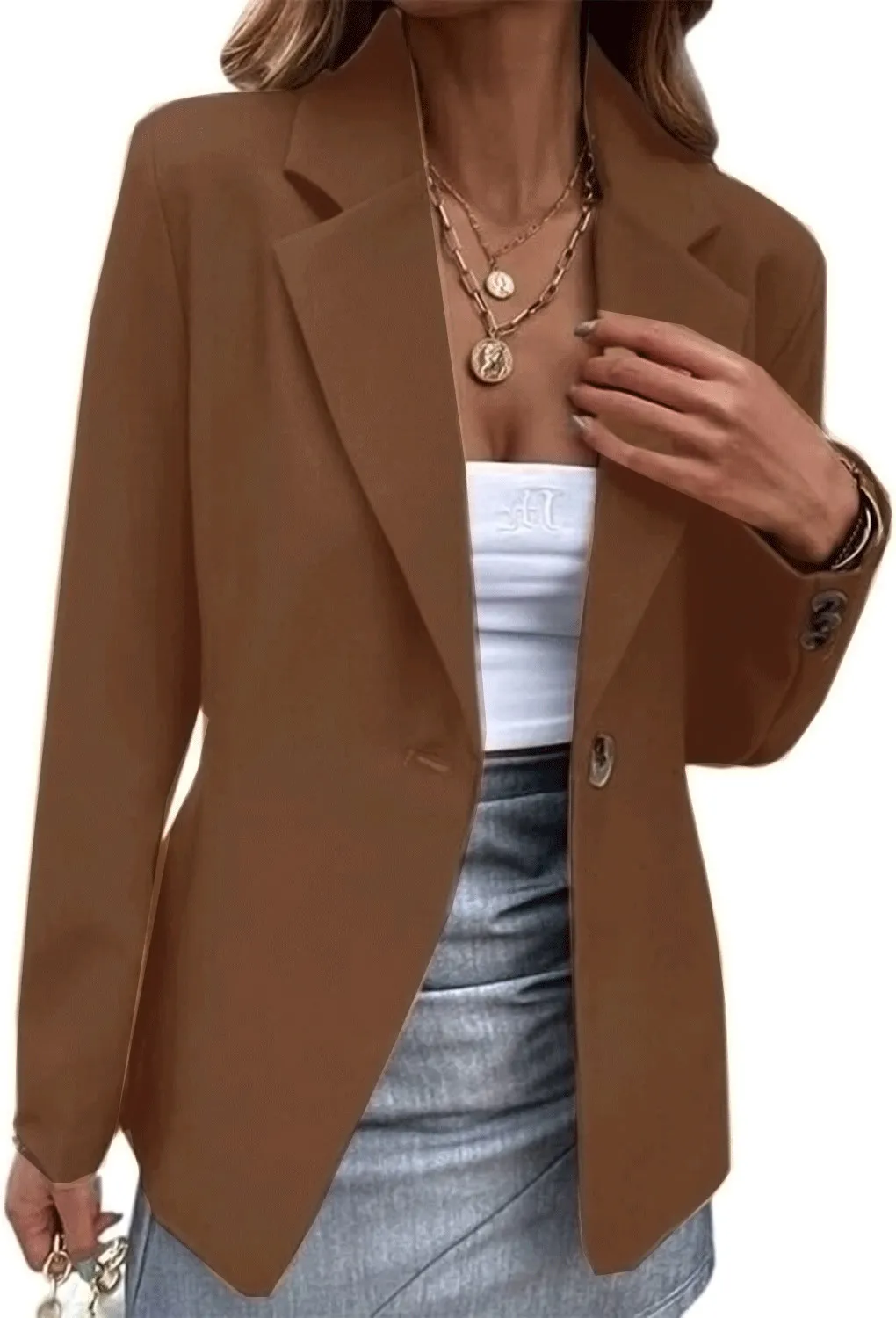 

2025 European and American autumn and winter new style women’s leisure long sleeve solid color one button suit jacket