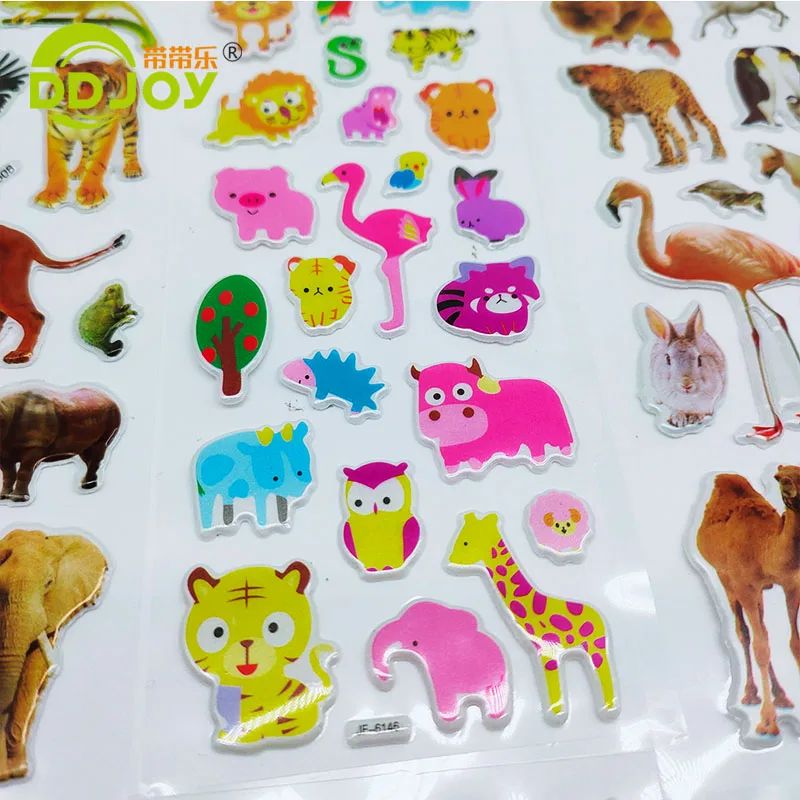 20 Sheets Count Dinosaurs & Butterflies & Flowers & Car Different Theme Label DIY PVC Cartoon Cheap 3D Puffy Sticker for Kids