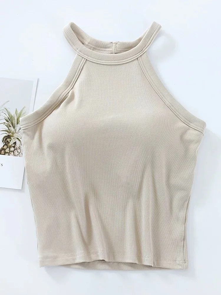 95% Cotton One-Piece Sports Tank Top Women's Large Size with Chest Pad Strapless Summer Yoga Sleeveless Shirt Beautiful Back
