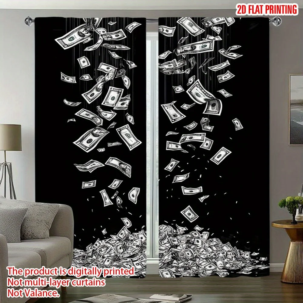 Money Rain Blackout Curtains - Falling Dollar Bills Cash Graphic Window Drapes for Living Room Bedroom Home Decor
