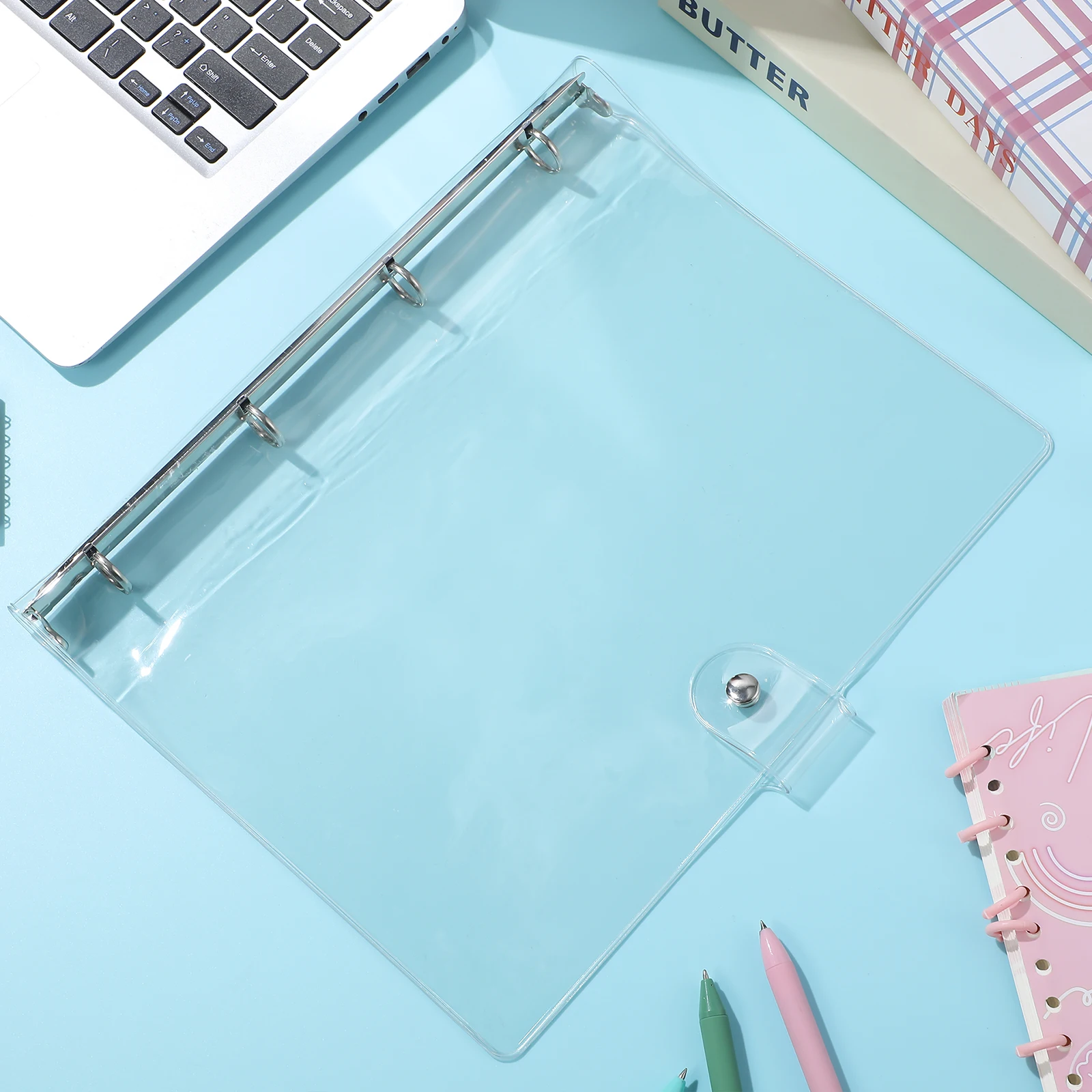 

1pcs Clear Plastic Binder Notebook Cover 4 Ring Office Supplies Notepad Case Transparent Hand Account Journal Shell Planner File