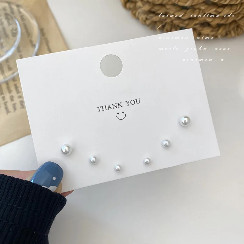 4mm 5mm 6mm 3Pairs Imitation Pearl Jewelry Set Stud Earring for Women Korean Style Sweet Temperament Brincos Wholesale Girl Gift