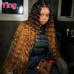 Honey Blonde Omber Dark Root Curly Lace Front Wigs Human Hair Deep Wave 13x4 13x6 Lace Frontal Human Hair Wigs For Black Women