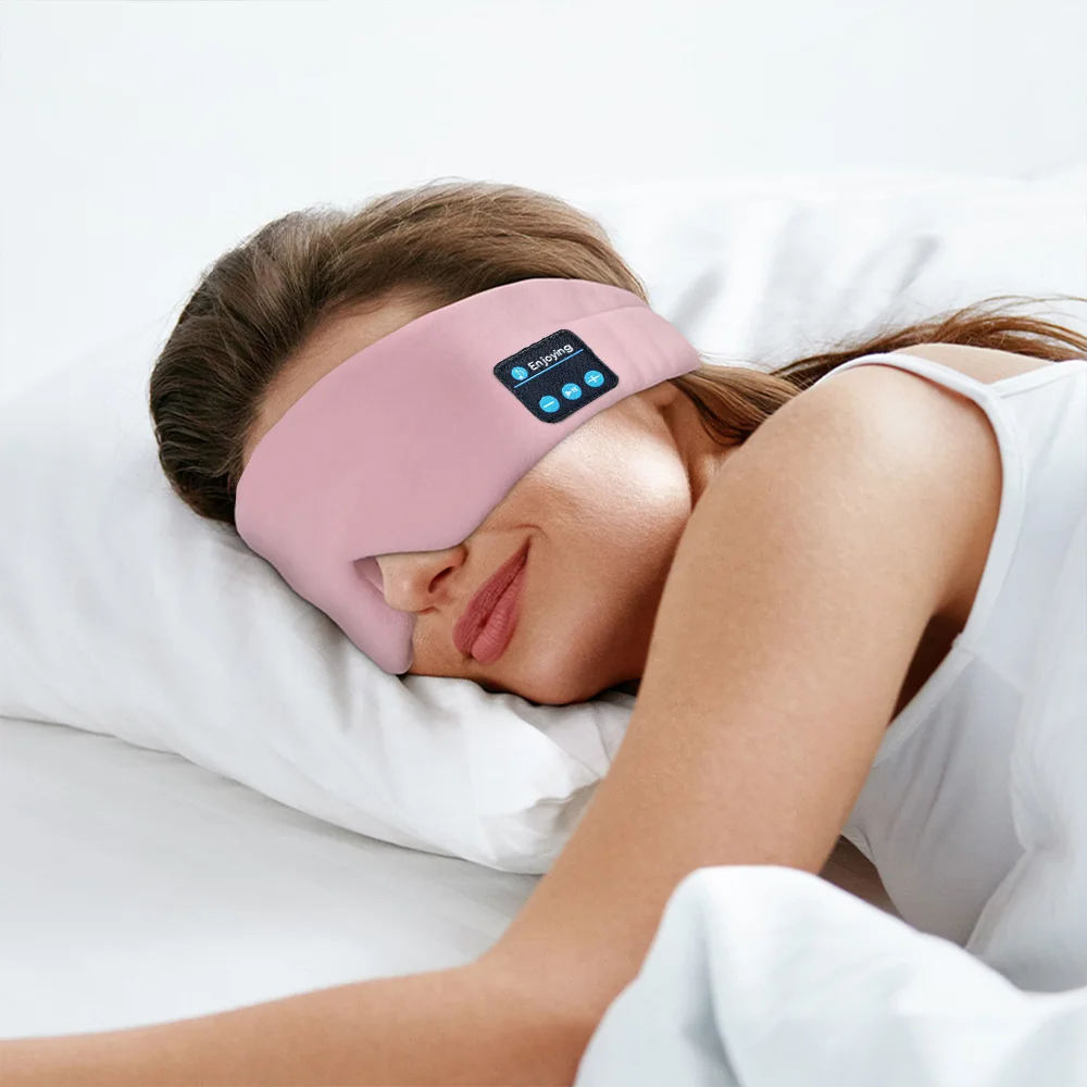 Sleeping Mask With Bluetooth Headphones Earphones Eye Mask For Sleeping Thick Light Blocking Sleep Mask For Women Man Pink