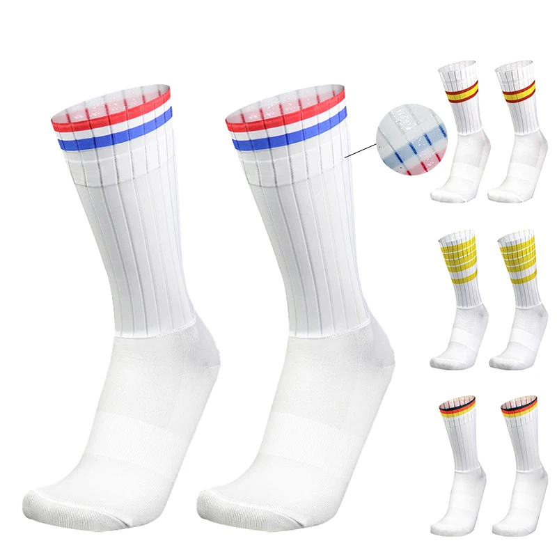 

2025 New Team Aero Striped Cycling Pro Socks Non-Slip Seamless Silicone Running Sports Road Bike Socks