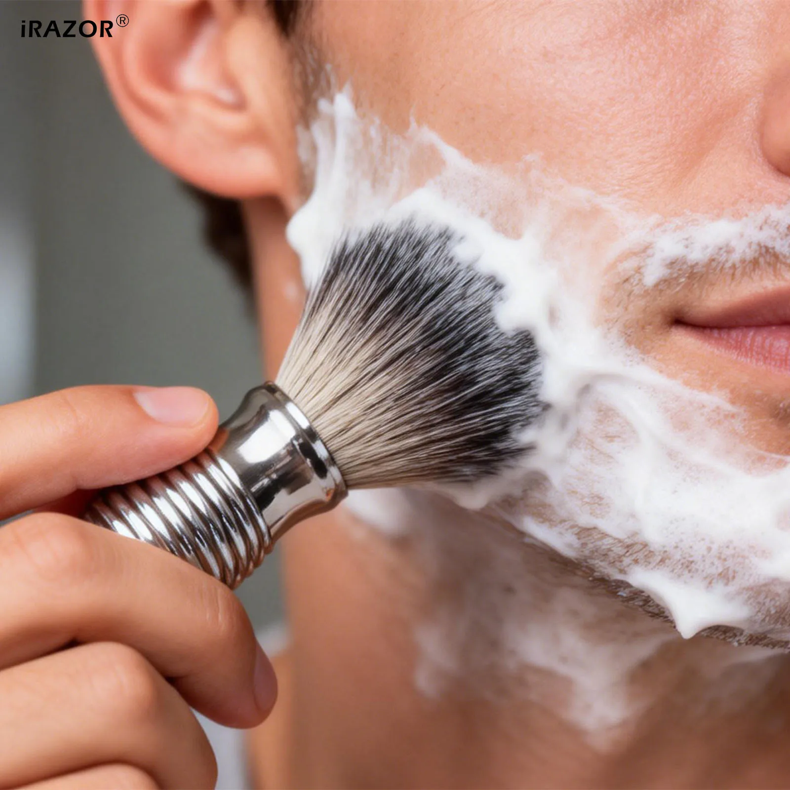 iRAZOR Men's Synthetic Hair Bristle Shaving Brush with Solid Aluminium Handle No-Slip Comfortable No-Sheding Father's Day Gift