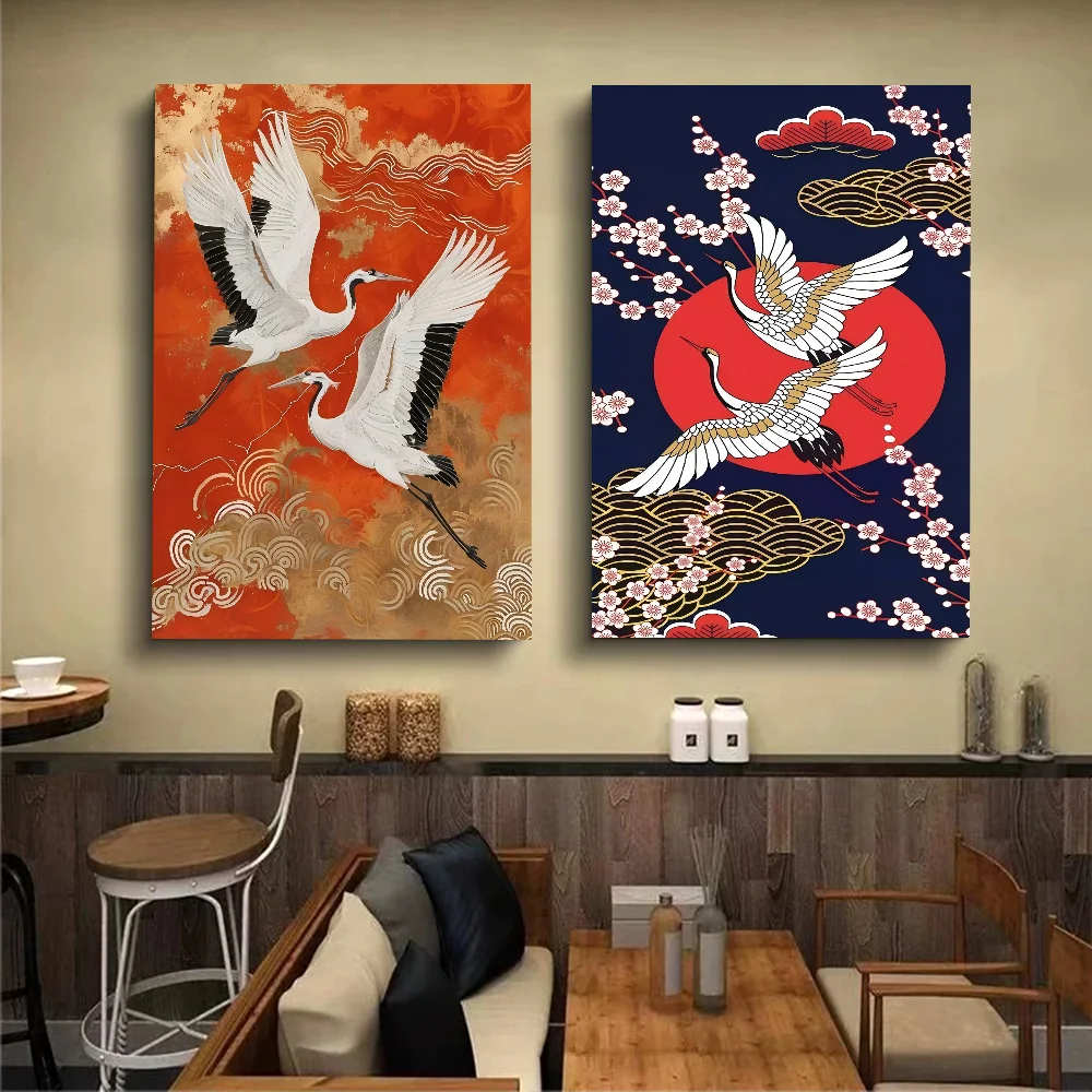 Modern Abstract Red-crowned Crane Poster Prints Japanese Style Animal Canvas Painting Wall Art Picture for LivingRoom Home Decor