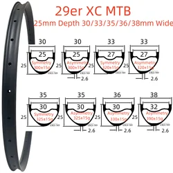 29er MTB Carbon Rim 25mm Depth 30mm 33mm 35mm 36mm 38mm Wide Super Light MTB Carbon Rim UD Hookless Tubeless MTB Carbon Rims