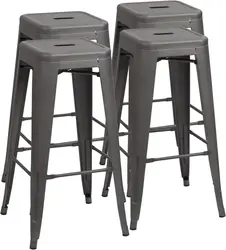 NEW 30 Inches Metal Bar Stools Bar Height High Backless Stools Indoor Outdoor Stackable Kitchen Stools Set of 4 (Gray) USA