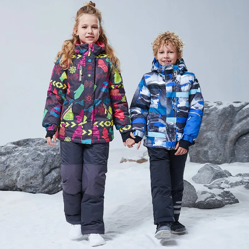 -30℃ Boy girl skiing suit waterproof 5 6 7 8 9 10 11 12 13 14 15 year old children's snow clothing Warm snowboarding