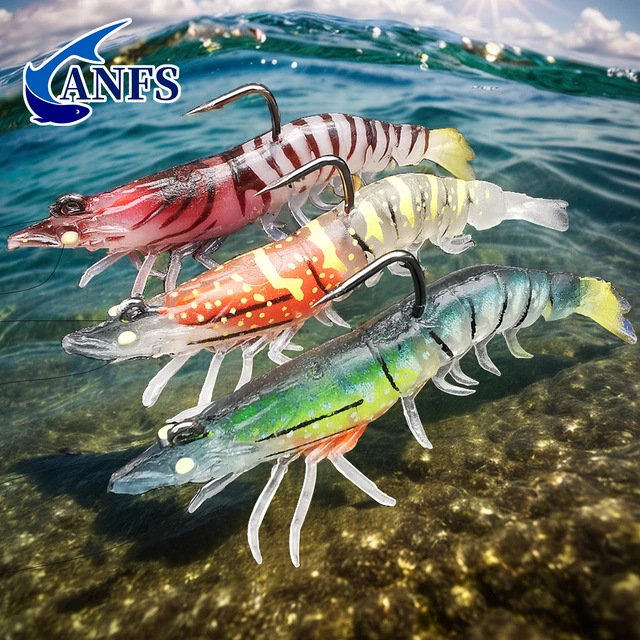 ANFS 1 szt./3 szt. Luminous miękka przynęta przynęta na krewetki z wstępnie osprzętowanymi przyrządami wędkarskimi na pstrąga basowego Walleye słodkowodna słonowodna