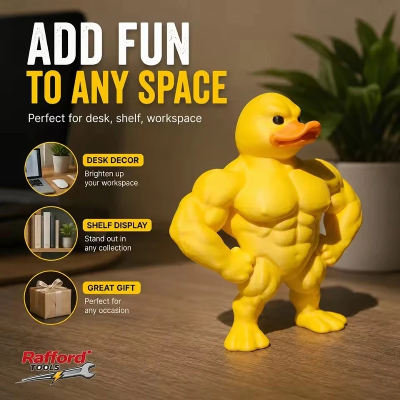 NEW Funny Big Muscle Duck Statue, 3D Printed PLA Desktop Ornament, Creative Office Home Car Decor,Unique Gift for Muscular Men