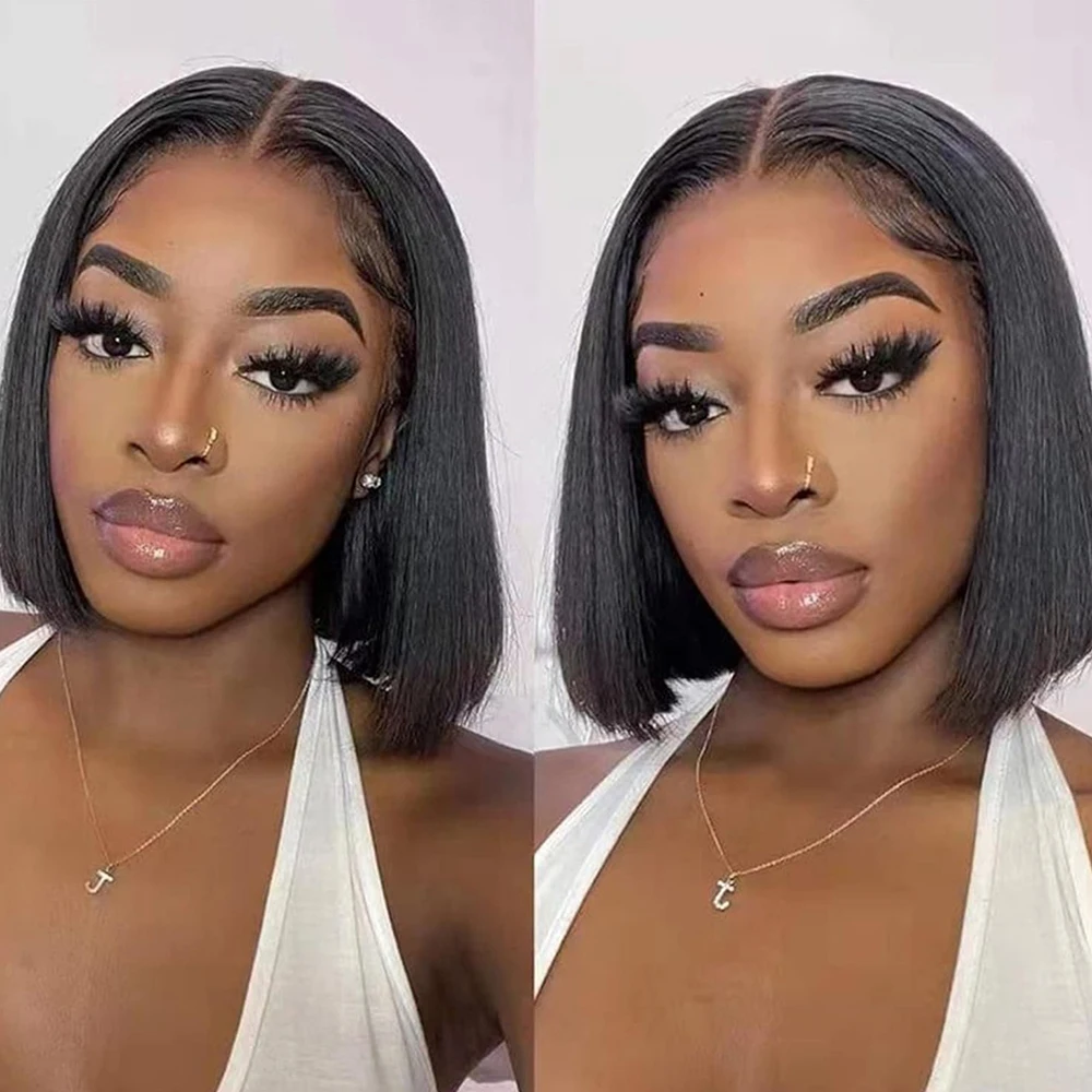 

BOB wig human hair 100% BOB Lace Front Wig Human Hair Straight 250% Full Density Natural Black Color Brazilian Wigs For Women