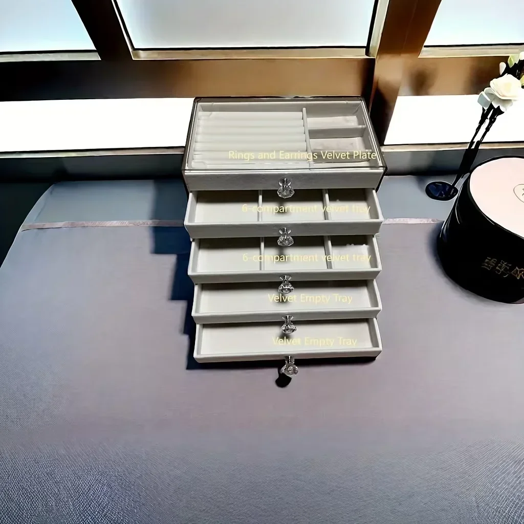 5Tier Dust-Proof Acrylic Jewelry Organizer Box, Elegant Modern Rectangular Tabletop Display Case  jewelry boxes and packaging