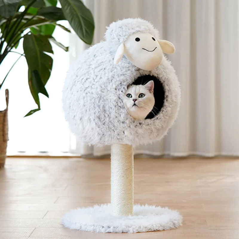 sheep shape sisal short plush cat scratcher tree cute design