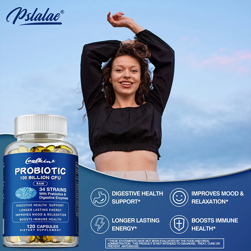 البروبيوتيك - 100 مليار CFU - يقلل من الانتفاخ والإمساك ويحسن صحة الهضم والأمعاء ويعزز المناعة