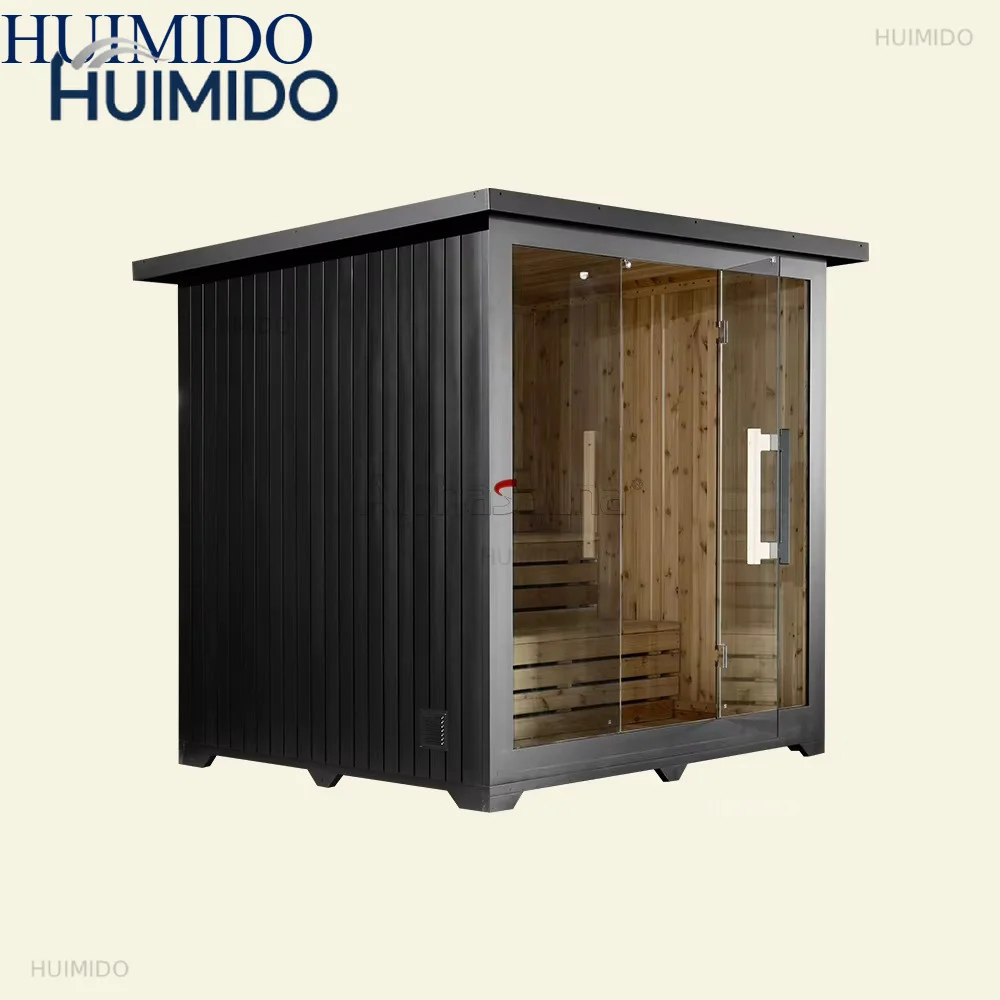 Black sloping top outdoor sauna, family sauna 4 people indoor wooden sauna, modern and fashionable design, can be customize