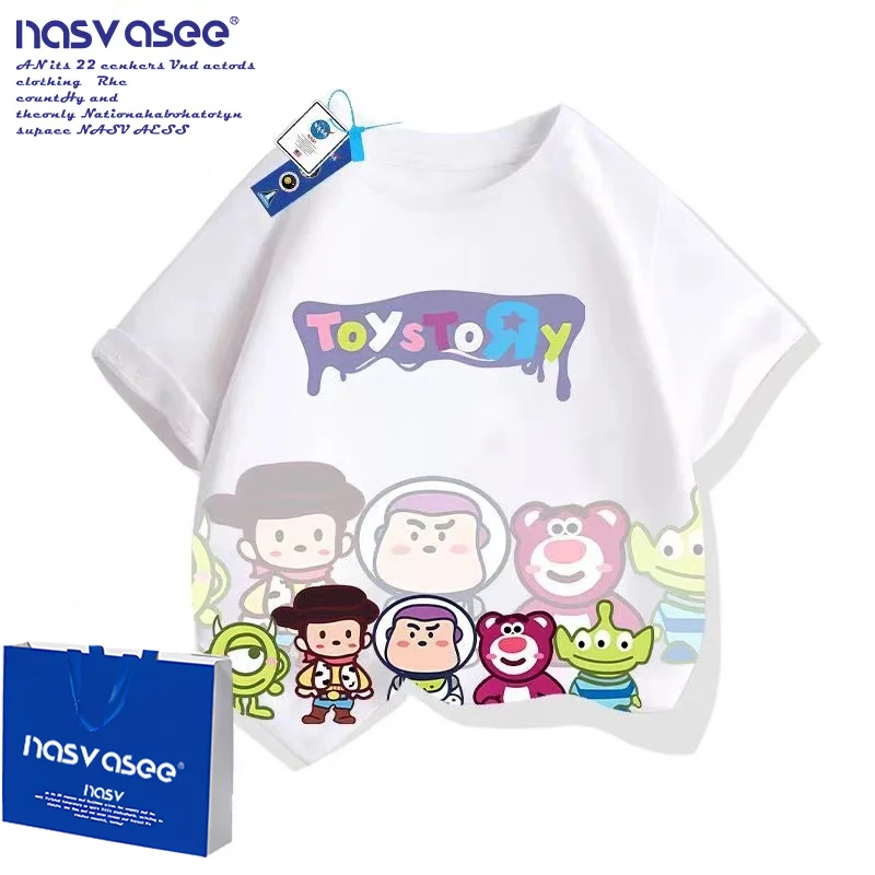 أحدث ملابس Buzz and Lightyear القطنية 100% للأولاد تي شيرتات قصيرة الاكمام من القطن الخالص موضة جديدة للصيف قمة الاتجاه للأطفال