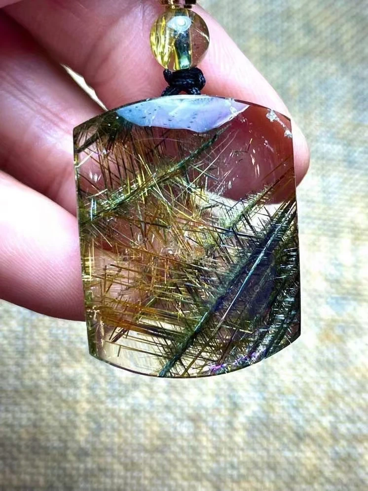 Natural Silver Rutilated Quartz Pendant Green Rutilated Quartz Jewelry 29/23/10mm Flower Men Women Brazil AAAAAAA