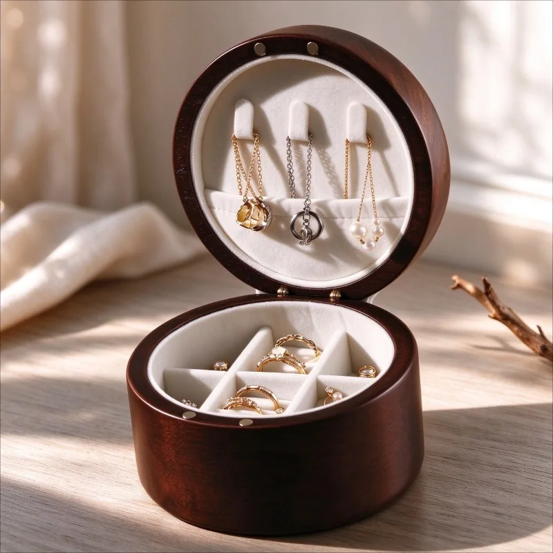 Retro Ring Storage Box Solid Wood Earring Organizer Case Mini Necklace Display Boxes Desktop Jewelry Packaging Collection Cases
