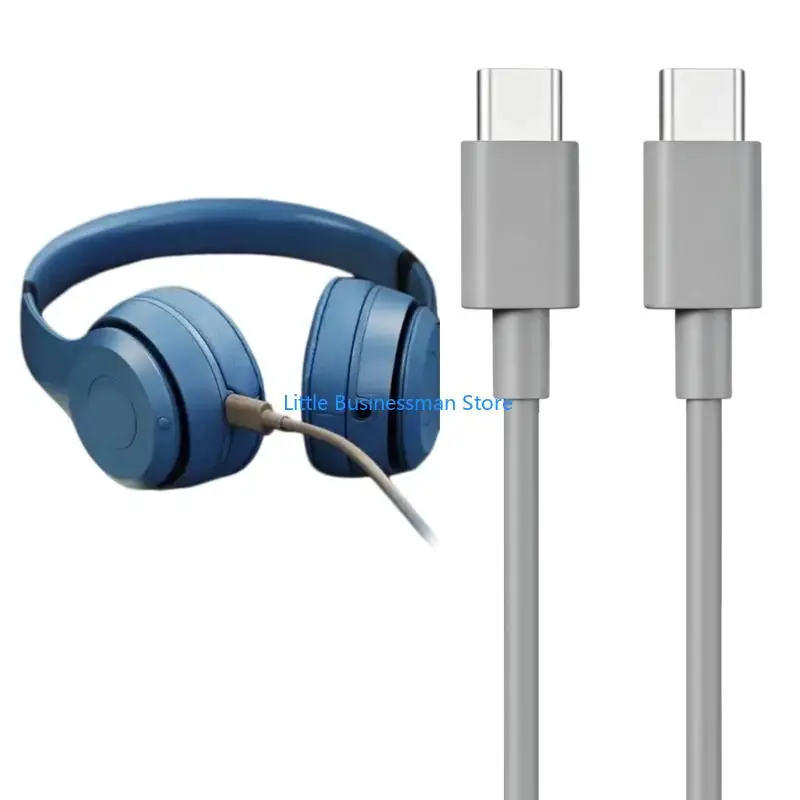 Graues Typ-C-Kopfhörerkabel 130 51 Zoll, Ersatzkabel zum Aufladen und Musik mit PVC-Abdeckung für Schreibtisch, Büro, Reisen – Detail 9