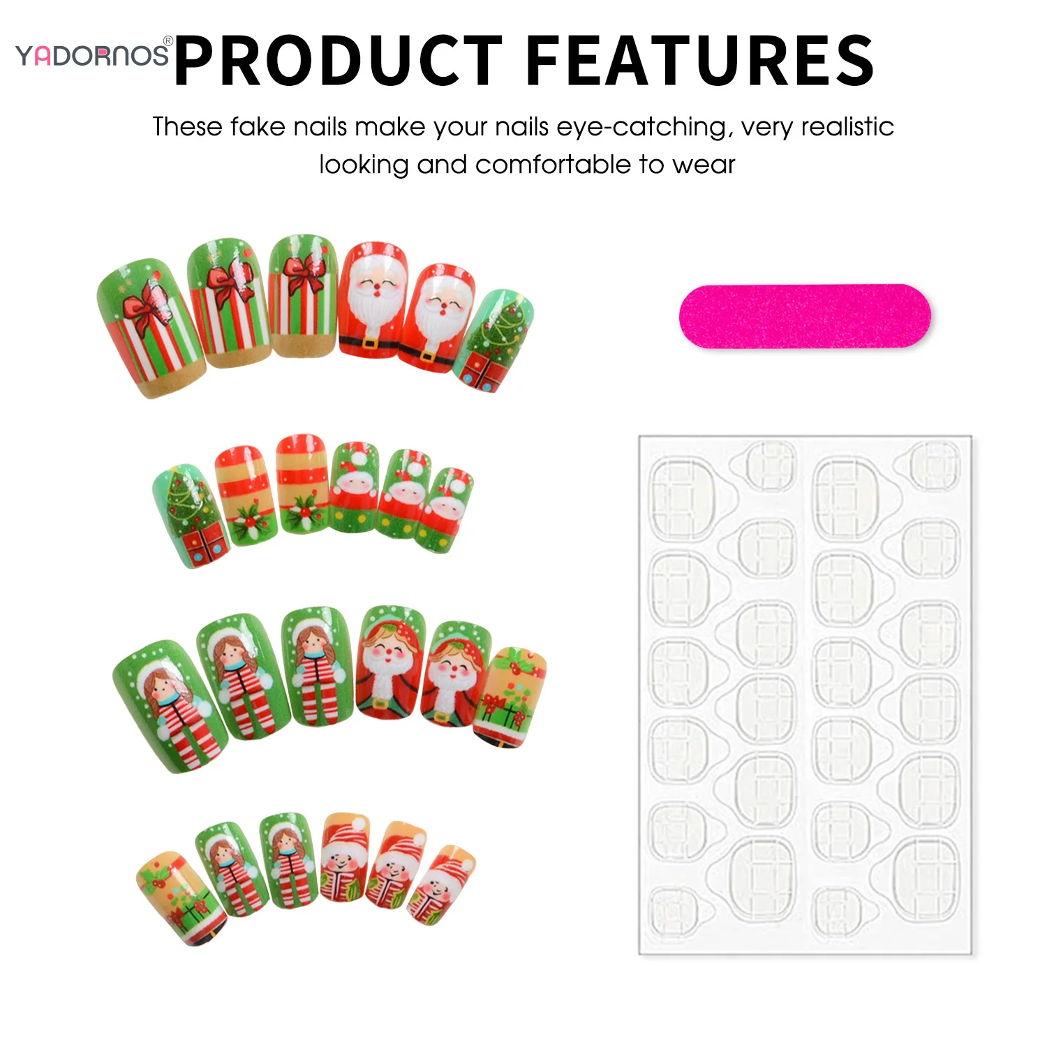 24 قطعة عيد الميلاد الأظافر وهمية أحمر أخضر اللون متوسط طول نعش اضغط على الأظافر الكرتون سانتا كلوز/شجرة عيد الميلاد المطبوعة مسمار الفن