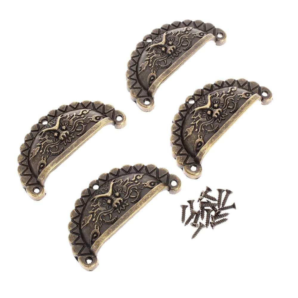 4Pcs Antique Furniture Handles Vintage Knobs and Pulls for Cabinet Dragon Shell Knobs Dresser Drawer Door Cupboard Pull Handle