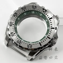 44MM Green Ring Watch Case Silver Stainless Steel Watch Case Fit NH34 NH35 NH36 NH38 NH39 NH70 NH72 Movement Replacement Parts