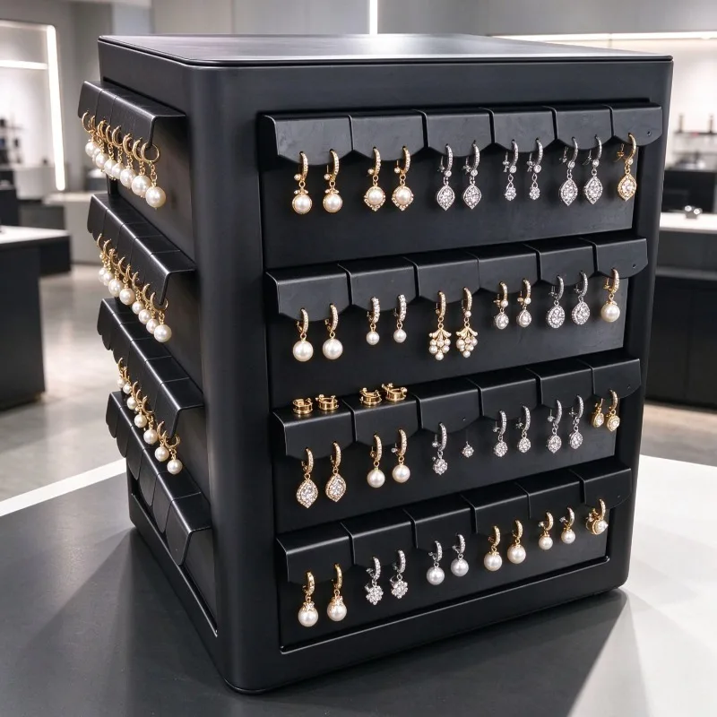 Black Earring Display Stand Rotating Necklace Displays Holder Live Streaming Earrings Rack Shop Window Jewelry Storage Cabinet