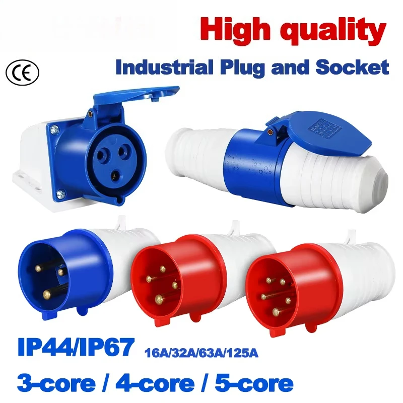 IP44 Waterproof Electrical Connector Industrial Plug Socket 3PIN 4PIN 5PIN 16A 32A Wall Mount Connection Socket Secure Stable