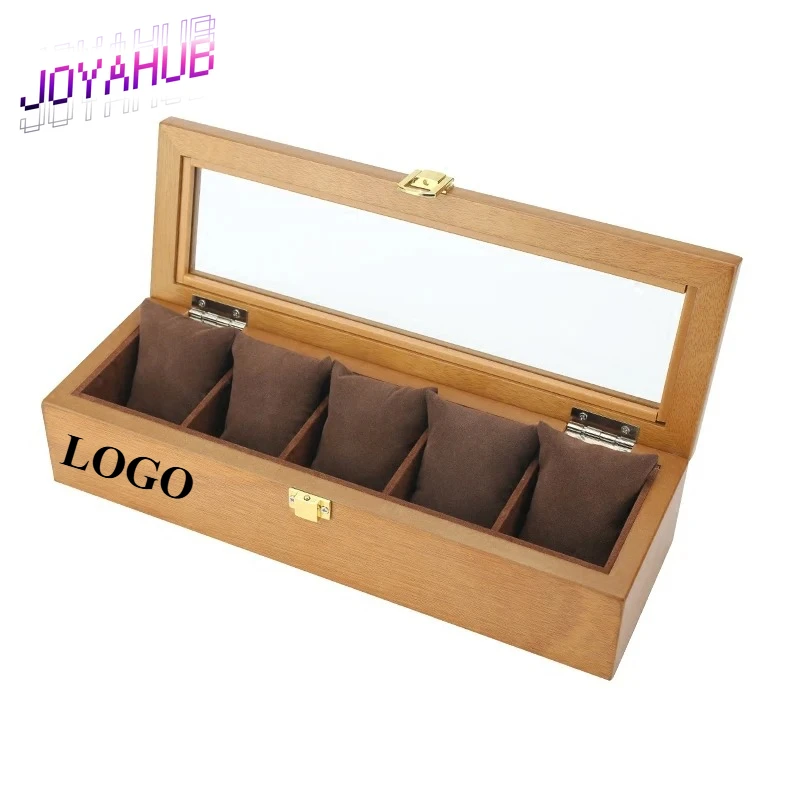 Customized LOGO Elegant Wooden Watch Storage Box Retro Home Watch Simple Skylight Display Collection Box Five Watch Slot Gift