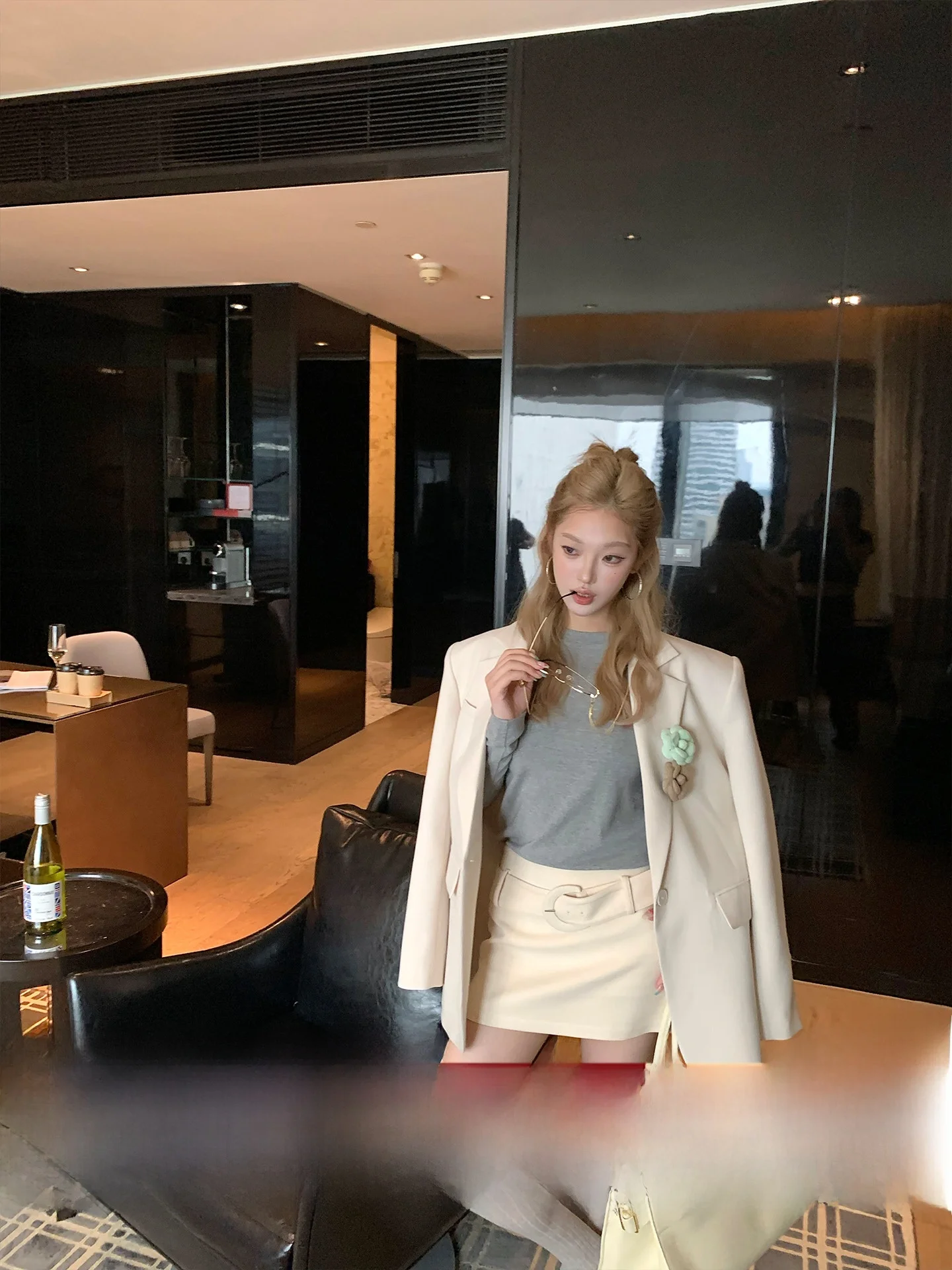 

Женский костюмный костюм-юбка Ouyang с отстегивающимся поясом, ретро-юбка, сексуальная, с низкой талией, из смесового полиэстера, облегающая, для осени