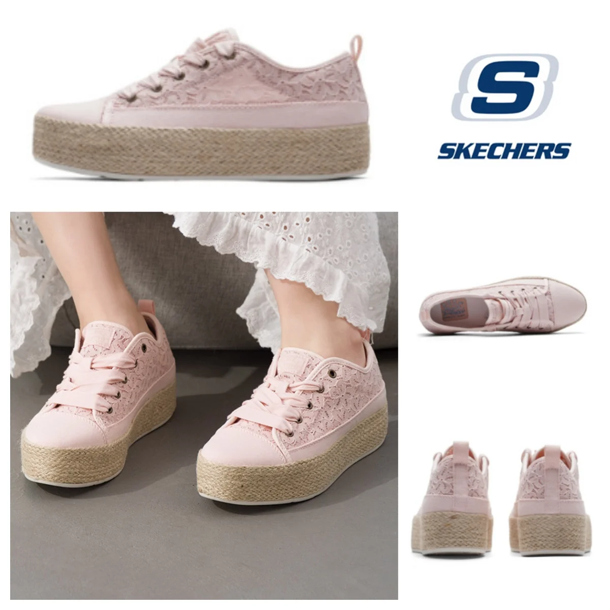 Skechers Women's Casual Canvas Shoes 114008-BLSH Breathable Lightweight Low Top Sneakers