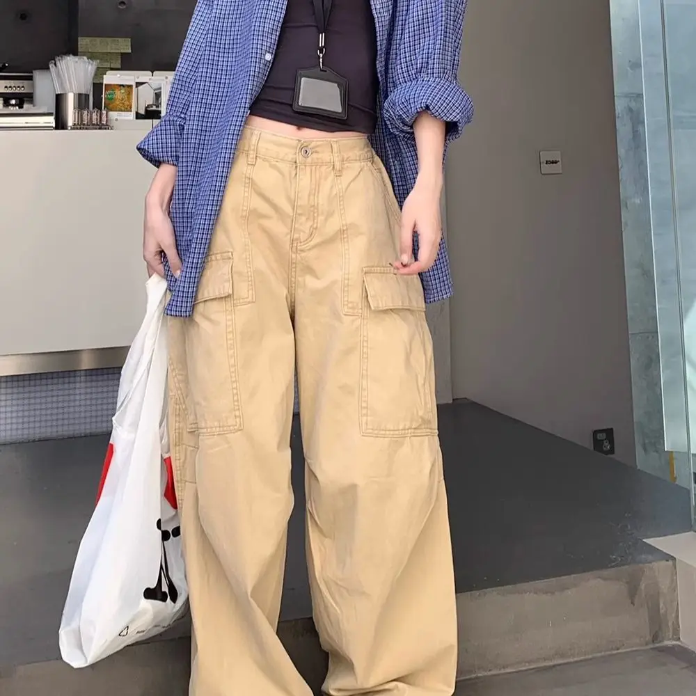 Pantalones de trabajo de talla grande 300 Pou, ropa de calle Retro americana, pantalones casuales sueltos de pierna ancha para hombres, cintura alta versátil de verano...