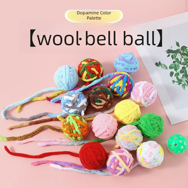 Cat Toy Ball Plush Bell Ball Interactive Wool Chew Ball for Kitten Teething Play Pet Teaser Toy